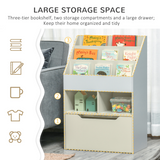 HOMCOM Kids Bookshelf with Toy Storage Drawer on Wheels – Three-Tier Bedroom Organiser, Grey