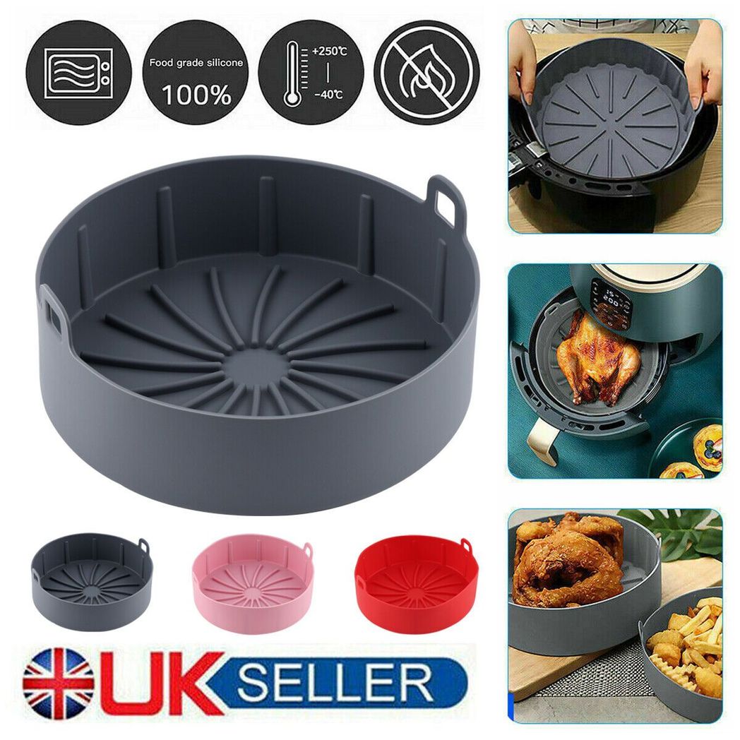 Reusable Silicone Air Fryer Liner Pot with Handles – Non-Stick, Heat Resistant Air Fryer Accessory, Black