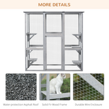 PawHut Wooden Cat House with Platforms – Enclosed Outdoor Catio for Multiple Cats, Weatherproof Roof, Grey