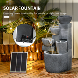 Outsunny Solar Powered Water Fountain with Waterfall, LED Lights & Flower Pot – Garden Water Feature, Dark Grey