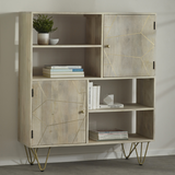 Solid Wood Display Cabinet with Light Gold Metal Inlay – Modern Storage and Display Unit