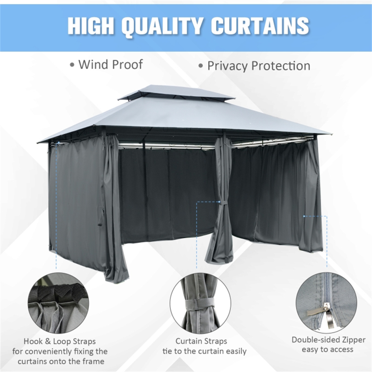 Patio Gazebo with 2-Tier Polyester Canopy & Powder-Coated Steel Frame – Extra-Large Garden Shelter, Sage Grey
