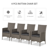 Outsunny Set of 4 Grey PE Rattan Outdoor Armchairs with 5cm Cushions – Garden Dining Seating