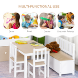 HOMCOM 4-Piece Kids Wooden Table & Chair Set with Storage Bench – Play Furniture for Ages 3+