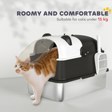 XL Stainless Steel Enclosed Cat Litter Box with Panda Design, Flip-Top Lid, Scoop and Deodoriser