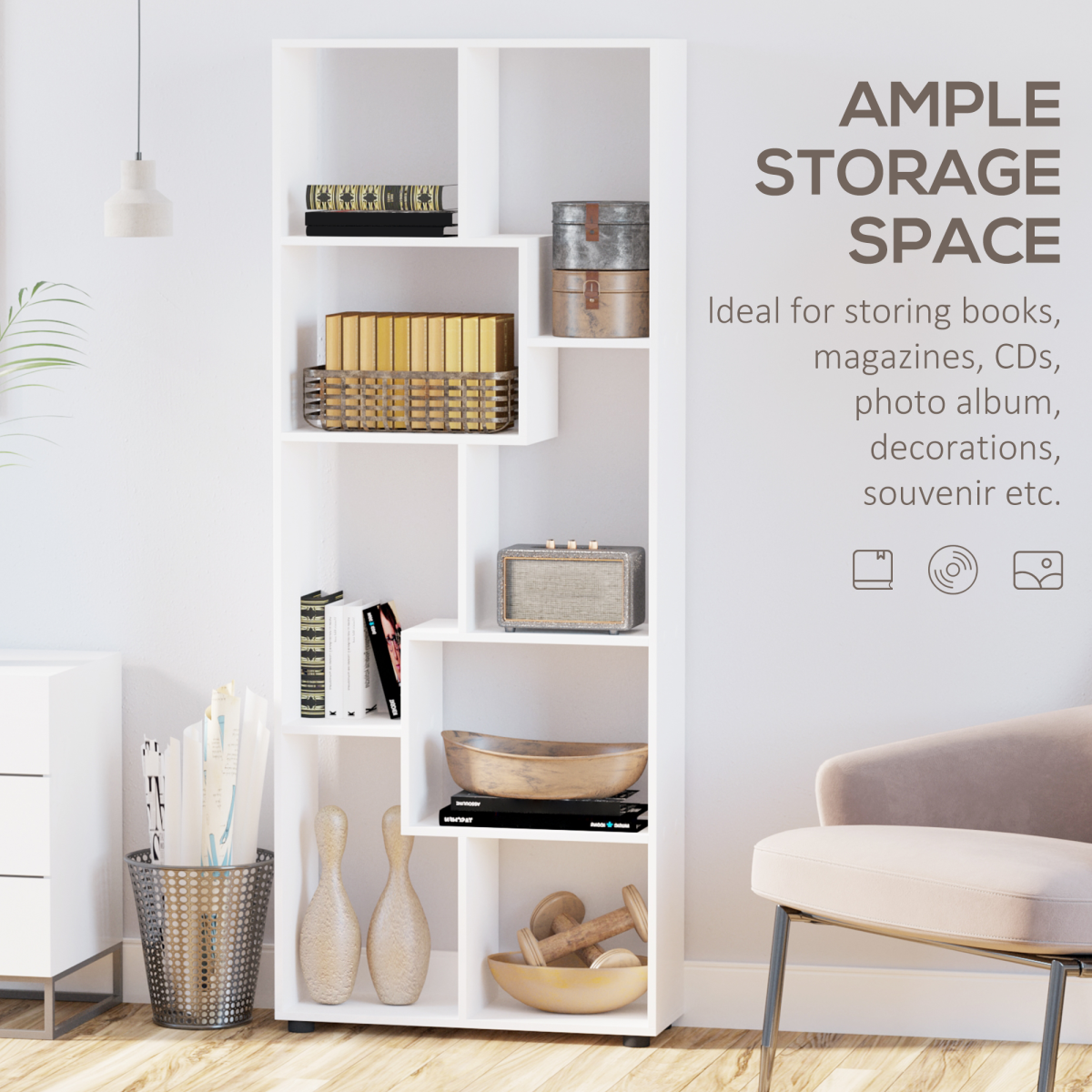 Multipurpose 8-Grid Decorative Bookshelf – Open Storage for Living Room, Bathroom & Kitchen, White