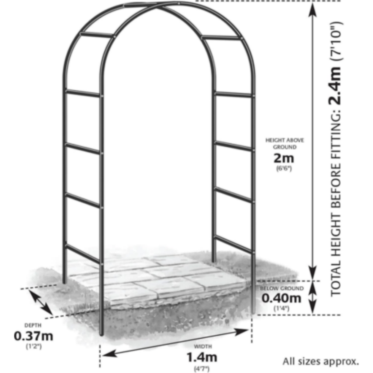 Garden Arch Trellis, 7.9ft Metal Tubular Archway for Climbing Plants – Vintage-Style Garden Arbour