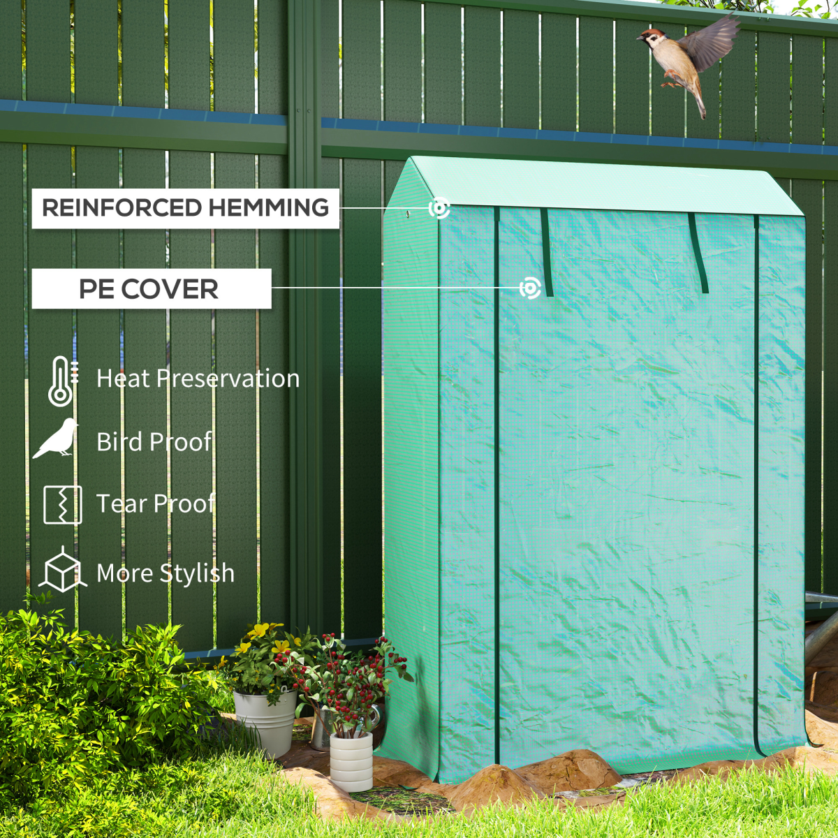 Mini Greenhouse with 3-Tier Shelf & Roll-up Zipped Door – Steel Frame Plant Grow House, 100 x 40 x 150cm, Green