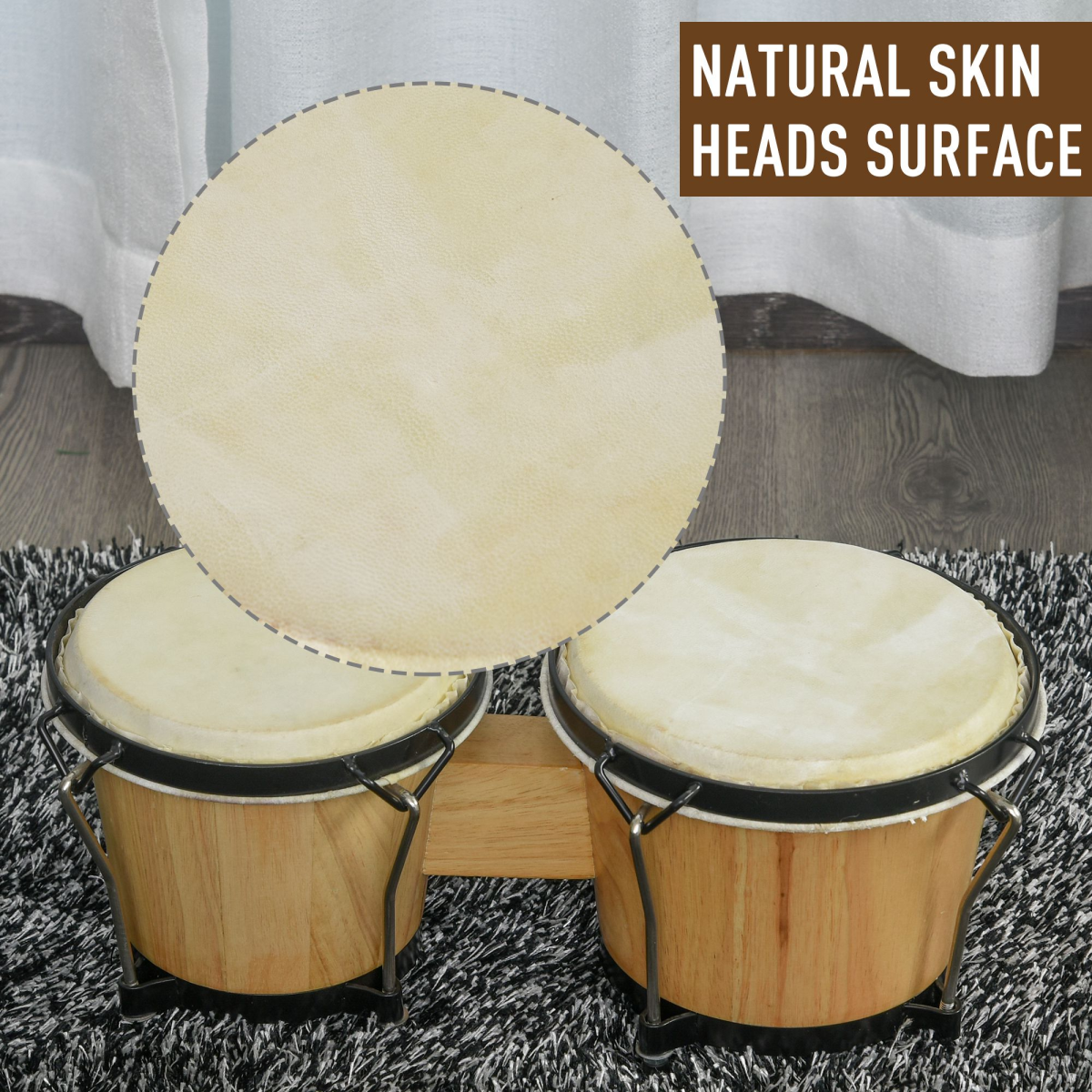 HOMCOM Wooden Bongo Drum Set, 7" & 7.75" Sheepskin Heads with Tuning Wrench & Bag – For Beginners & Professionals