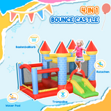 4-in-1 Bouncy Castle with Slide, Water Pool & Basketball Basket – Kids Garden Inflatable with Blower