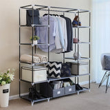 Portable Fabric Wardrobe with Hanging Rail, 12 Shelves & Dustproof Cover, 147 x 44 x 174cm, Grey