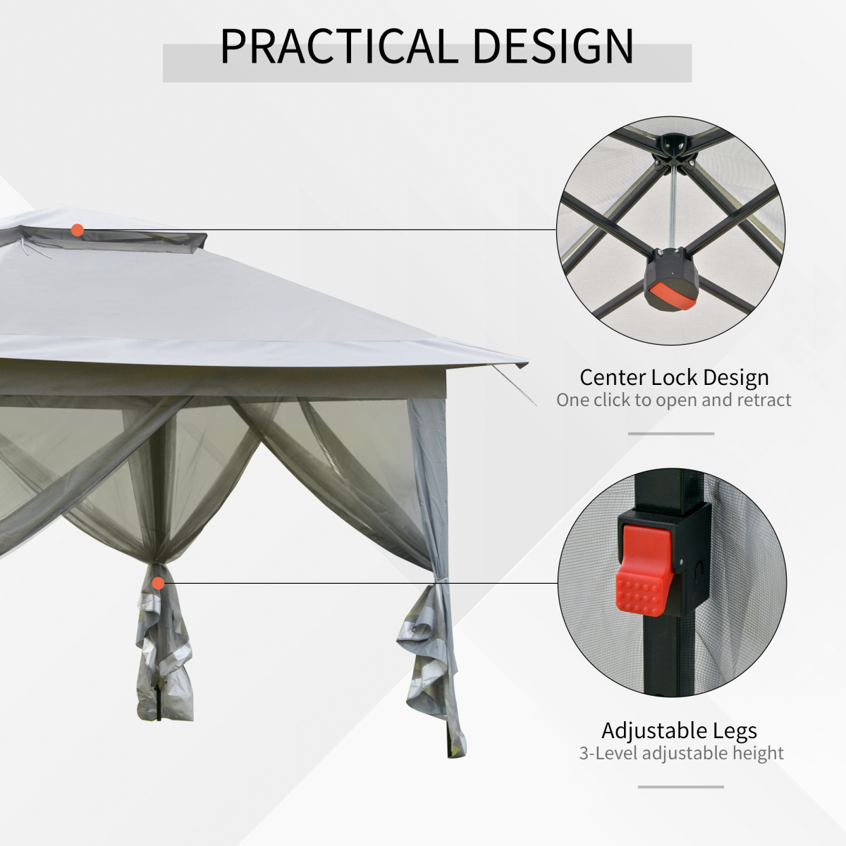 Outsunny 3.6x3m Foldable Pop-Up Party Canopy with Steel Frame, Mesh Sidewalls & Roller Bag