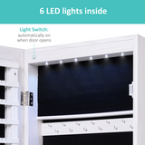 Lockable Hanging Mirrored Jewellery Cabinet with Full-Length Mirror & 6 LED Lights – White