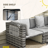 Outsunny 7-Piece Rattan Garden Furniture Set with Lift-Up Storage Shelves, Glass-Top Coffee Table & Stools – Patio Sofa Set, Mixed Grey