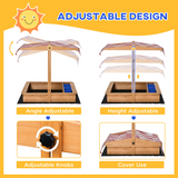 Outsunny Kids Wooden Sandbox with Height-Adjustable Canopy & Bottomless Liner – Outdoor Sand Pit, Fir Wood