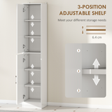 kleankin Tall Bathroom Cabinet with Mirror Door – Narrow Storage with Adjustable Shelves, High Gloss White