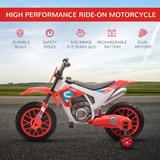 HOMCOM Kids Electric Motorbike Ride-On with Training Wheels, 3-8km/h – Battery-Powered Toy for Ages 3-5, Red