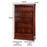 Jaipur Dark Mango Wood Large Bookcase with 2 Drawers – Handmade Five-Shelf Storage Unit