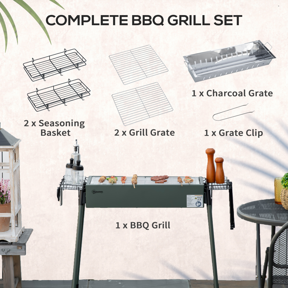 Outsunny Portable Charcoal Barbecue Grill with Two Storage Baskets, Hooks & Removable Legs – Garden BBQ