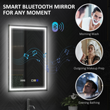 HOMCOM LED Bathroom Mirror 70 x 50cm with Bluetooth Speaker, Clock & Demister – Dimmable 3 Colour Light