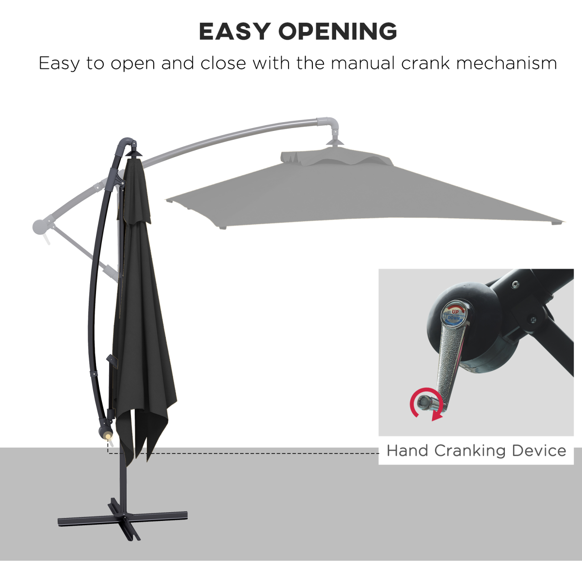Outsunny 3m Cantilever Parasol with Crank Handle, Cross Base and 6 Ribs – Off-Centre Garden Umbrella, Black