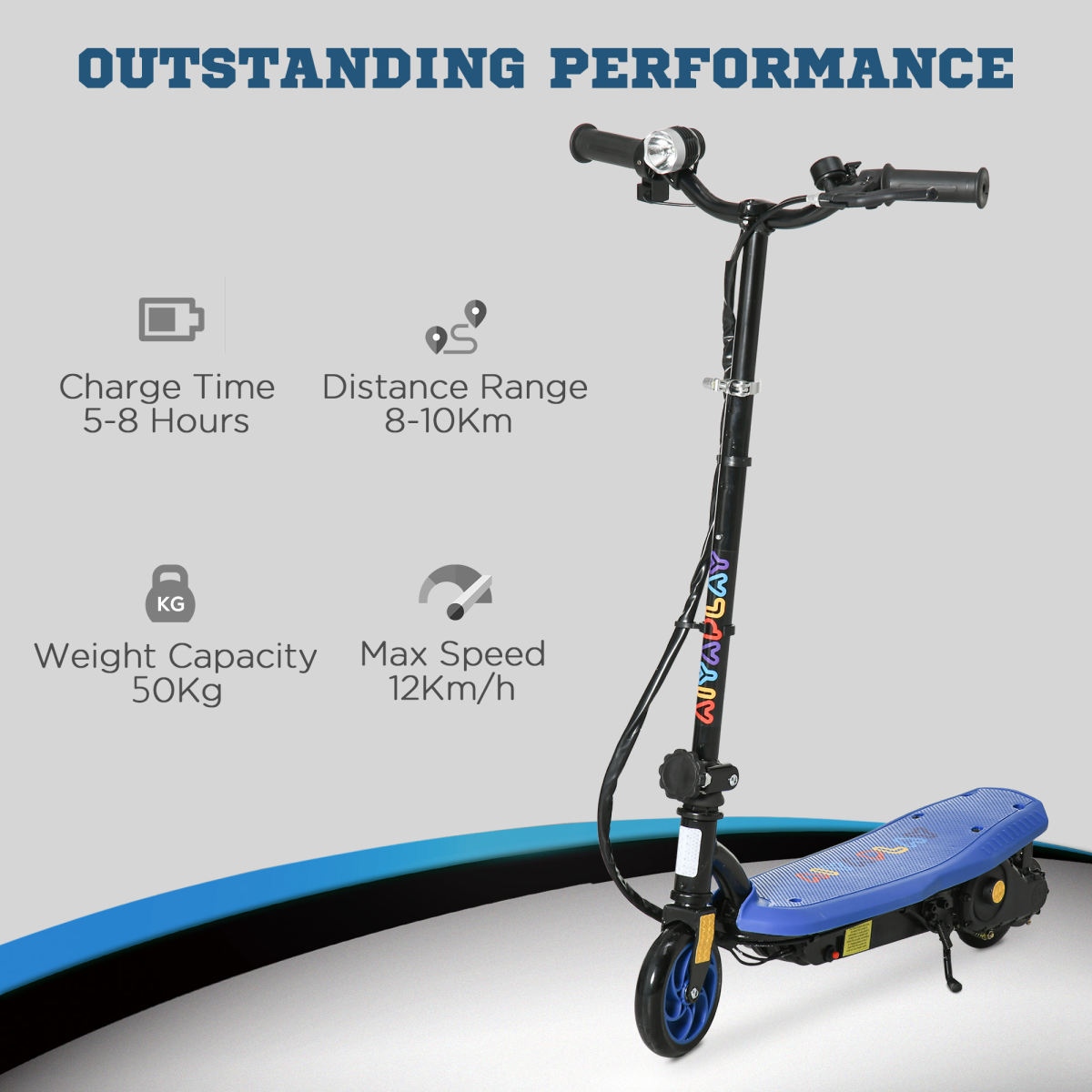 Kids Folding Electric Scooter with LED Headlight, Hand Brake & Adjustable Handlebars – For Ages 7-14, Blue
