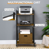 HOMCOM 3-Tier Printer Stand and Utility Cart with Adjustable Shelves – Rolling Storage Trolley
