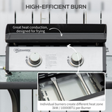 Outsunny Portable Gas Plancha BBQ Grill with 2 Stainless Steel Burners, 6kW – Non-Stick Hotplate & Grease Box