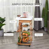 HOMCOM Multifunction Kitchen Island Trolley with Drawer, Side Racks & Castor Wheels – Brown