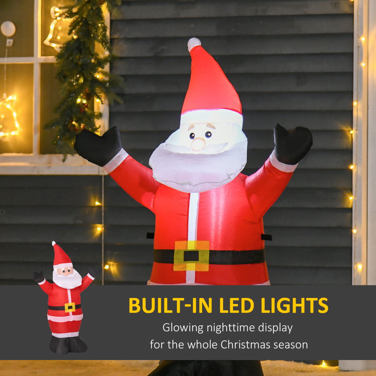HOMCOM 4ft Inflatable Christmas Santa Claus with Outstretched Hands, LED Lit – Indoor Outdoor Decoration