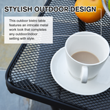 Outsunny 45cm Square Metal Bistro Table with Mesh Top & Curved Legs – Outdoor Patio Coffee Table, Black
