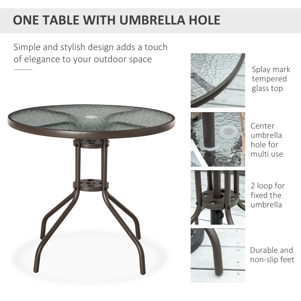 Outsunny 6-Piece Patio Dining Set with Parasol, 4 Folding Chairs and Tempered Glass Table – Steel Frame