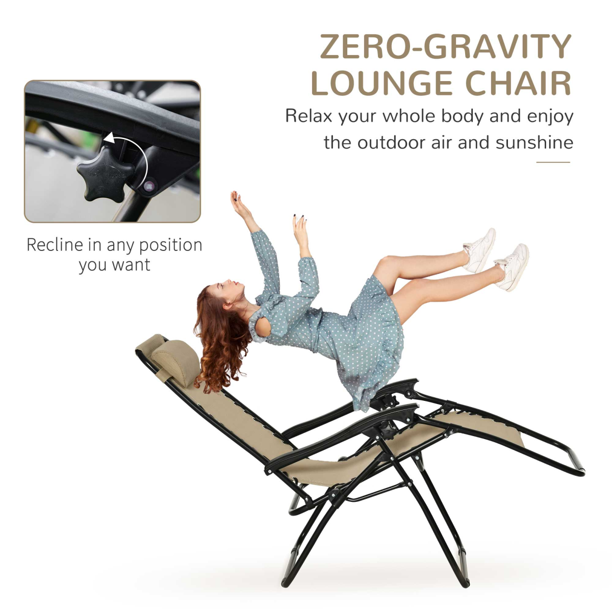 Outsunny 3-Piece Zero Gravity Chairs and Side Table Set with Cup Holders – Foldable Garden Sun Loungers, Beige
