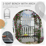 Outsunny Metal Garden Arbour Bench with High Arch for Climbing Plants – Outdoor Trellis Seat, Antique Black