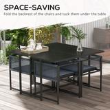 Outsunny 5-Piece Patio Dining Set with Tempered Glass Table & 4 Foldable-Back Chairs – Steel Frame Garden Furniture, Dark Grey