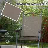 Outsunny Set of 2 Folding Garden Chairs with Breathable Mesh Seats & Powder-Coated Steel Frames, Mixed Brown