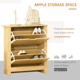12-Pair Shoe Storage Cabinet with 2 Pull-Out Drawers & Tabletop, Oak Effect, 80 x 72 x 26cm