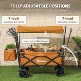 Outsunny Folding Utility Cart with Canopy, 68kg Capacity, Steel Frame & EVA Wheels – Garden Trolley, Orange
