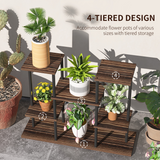 Outsunny 4 Tier Metal Flower Shelf Display Rack with Wooden Shelves – Plant Stand, Black Carbonised Finish