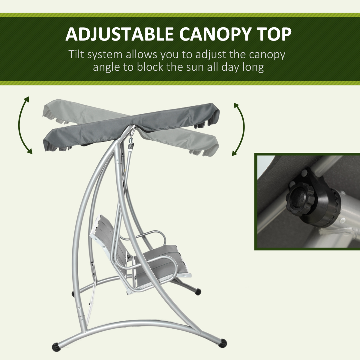 Outsunny 3 Person Steel Garden Swing Chair with Adjustable Canopy & Breathable Mesh Seat – Dark Grey