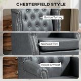 HOMCOM Chesterfield-Style Wingback Armchair with Tufted Faux Leather Upholstery & Eucalyptus Wood Frame – Grey