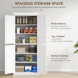 HOMCOM Freestanding Kitchen Cupboard with Six Inner Shelves, Four Adjustable – Larder Storage Cabinet, White