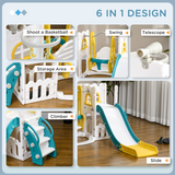 AIYAPLAY 6 in 1 Toddler Climber and Slide Set with Swing, Basketball Hoop & Telescope – Ages 1-3, Yellow