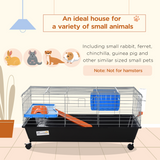 Pawhut 89cm Small Animal Cage with Lockable Wheels, Platform & Ramp – Rabbit, Ferret & Chinchilla Home, Black