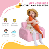 HOMCOM 2-in-1 Kids Armchair Sofa Bed with Fold-Out Padded Seat & Solid Wood Frame – Bedroom Furniture, Pink