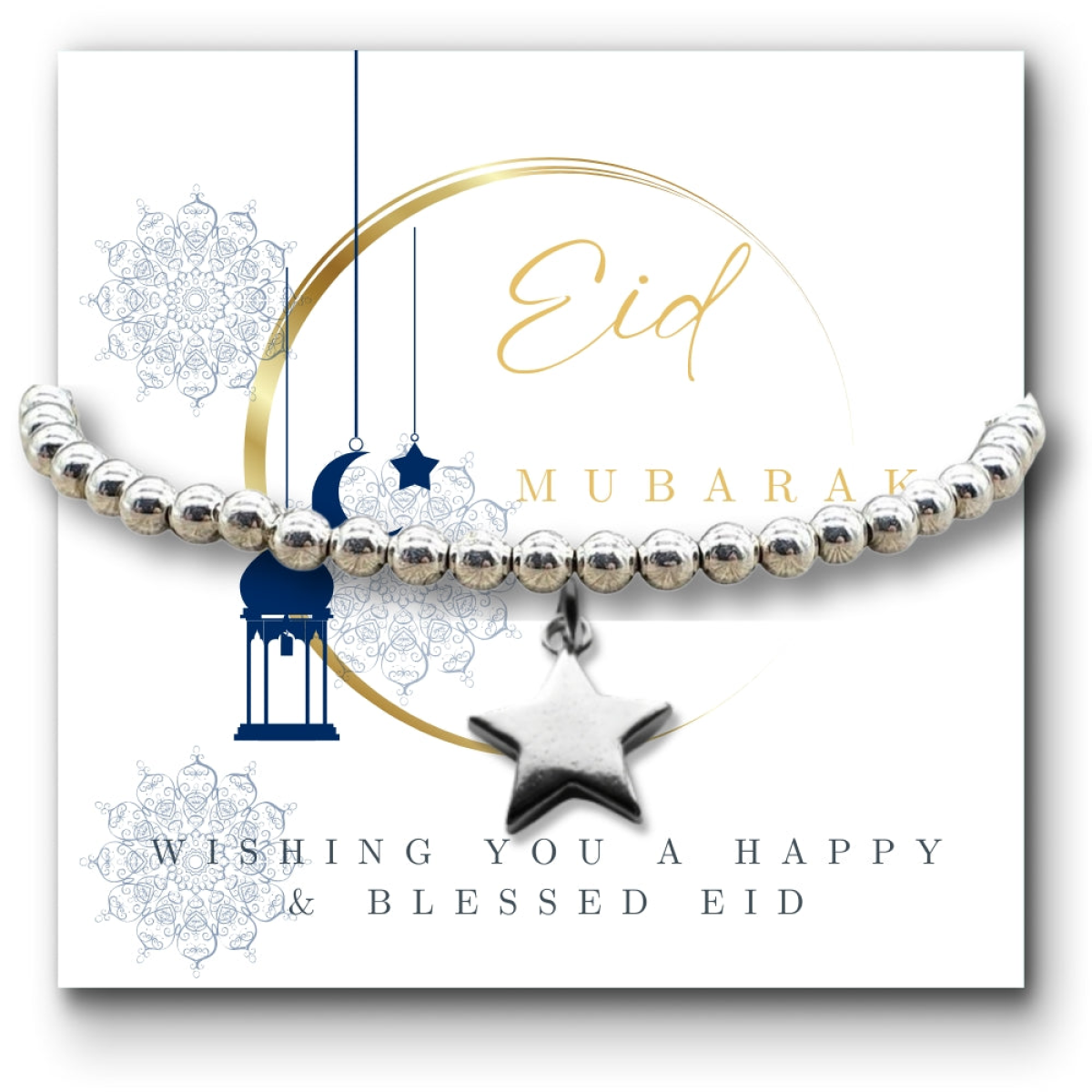 Aye Do Gifts Eid Mubarak Star Charm Stretch Bracelet on Moon Message Card – Gift for Mum, Sister or Friend