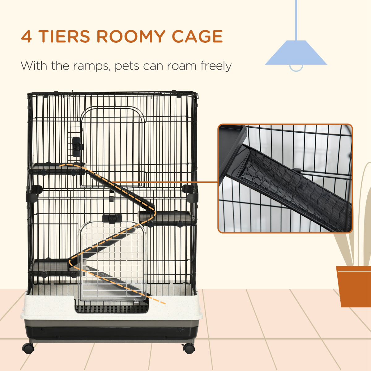PawHut Three-Tier Small Animal Cage with Ramps & Wheels – Pet Play House for Rabbits, Ferrets & Chinchillas