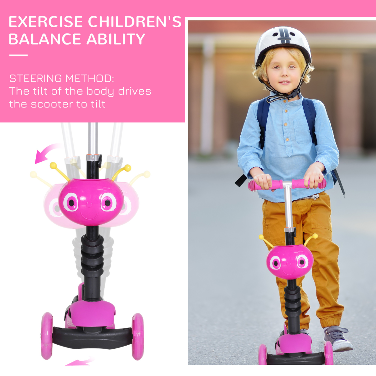 HOMCOM 5-in-1 Kids Kick Scooter with Removable Seat & Height-Adjustable Handle – Lean-to-Steer Toddler Scooter