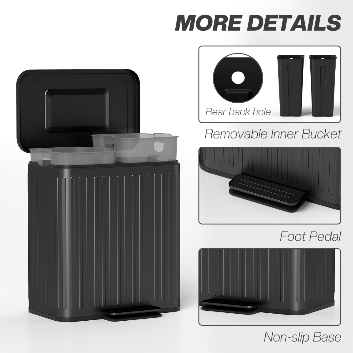Dual Kitchen Pedal Bin with 2 x 20L Removable Buckets – Powder Coated Metal Recycling Bin, Black