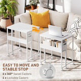 Folding Drop Leaf Writing Desk with Lower Shelf & Storage Bag – Mobile Desk on Wheels, Natural Wood Finish & White